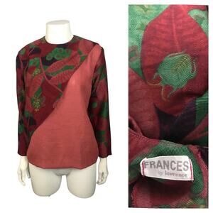 Vintage Bug Plant Print Tiered Linen Blouse Shirt Top / Women’s Small